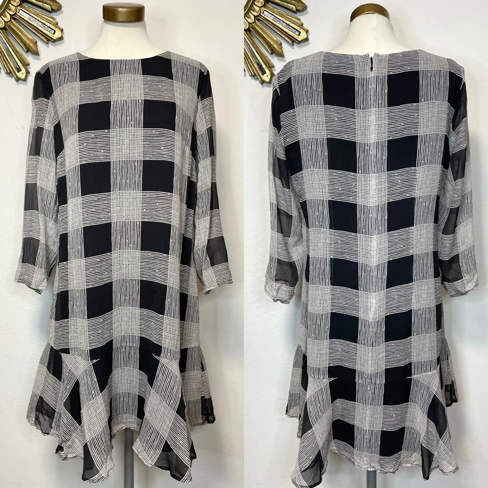 Madewell Silk Inkcheck Ruffle Hem Dress